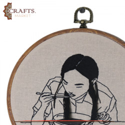 Handcrafted Beige Linen Round Embroidery Hoop 