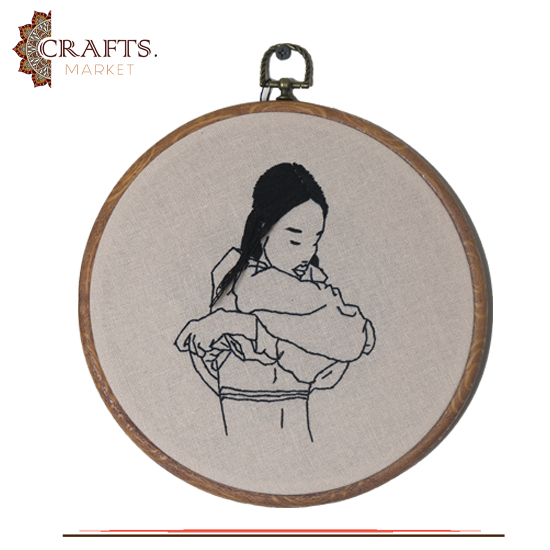 Handcrafted Beige Linen Round Embroidery Hoop 