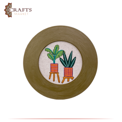 Handcrafted Olive Green Embroidery Wall Art in a Plant Design 