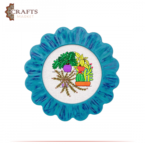 Handcrafted Turquoise Embroidery Wall Art in a Plant Design Handcrafted Turquoise Embroidery Wall Art in a Plant Design