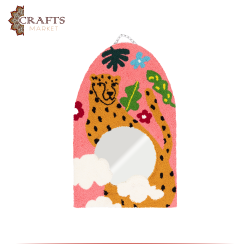 Handmade Multi-Color Cotton Mirror Decoration with a Tiger Design
