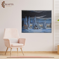 Hand Drawing Acrylic Painting  Huts & Snow  Design 