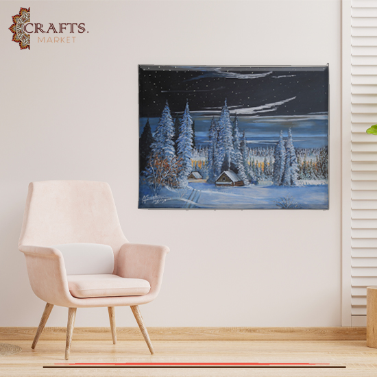 Hand Drawing Acrylic Painting  Huts & Snow  Design 