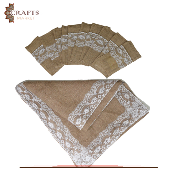 Handmade Burlap Dining Table Set, 11 PCS Handmade Burlap Dining Table Set, 11 PCS