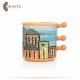 Handmade Multi-Color Clay Plate Set with a stand  with a village design 4 Pcs 