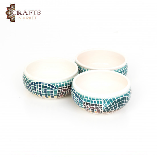 Handmade Multi-Color Clay Plate Set with a village design 3 Pcs Handmade Multi-Color Clay Plate Set with a village design 3 Pcs