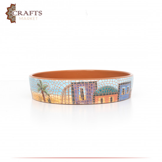 Handmade Multi-Color Serving Plate with a village design Handmade Multi-Color Serving Plate with a village design