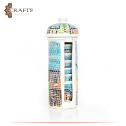 Handmade Multi-Color Arabic Coffee Clay Cups Set with a stand  with a village design 8 Pcs 