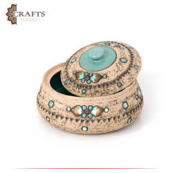 Handmade Due-Color Clay Serving Dish with Cover with Antique Design