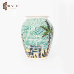 Handmade Multi-Color Clay Vase with a village Design