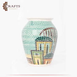 Handmade Multi-Color Clay Vase with a village Design