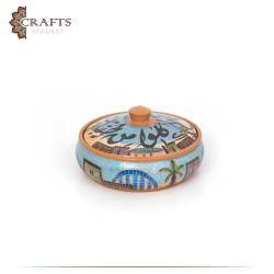 Handmade Multi-Color Clay Serving Dish with Cover with كلو من طيبات ما رزقناكم Design 