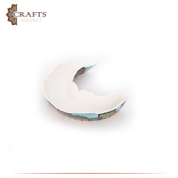 Handmade Multi-Color Serving Plate with a Crescent shape Adorned with Village Design