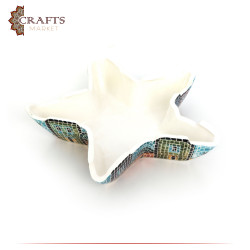 Handmade Multi-Color Serving Plate with a Star shape Adorned with Village Design