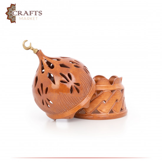 Handmade Brown Clay Lantern in Mosque Dome Design