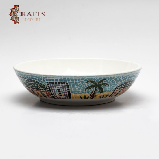 صحن مجور دائري رسمة القرية ويحمل اللون الابيض والفيروزي صحن مجور دائري رسمة القرية ويحمل اللون الابيض والفيروزي