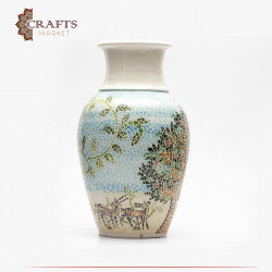 Tree of Life Glass-Painted Vase with Clay Needle Drawing