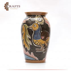 Bird-Drawn Clay Needle Vase - multi color