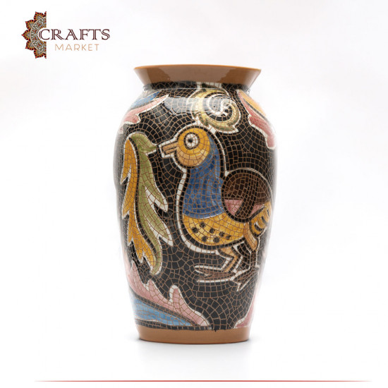 Bird-Drawn Clay Needle Vase - multi color