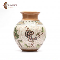 Tree of Life and Grapes Clay Vase - Needle Drawing
