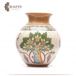 Tree of Life and Grapes Clay Vase - Needle Drawing