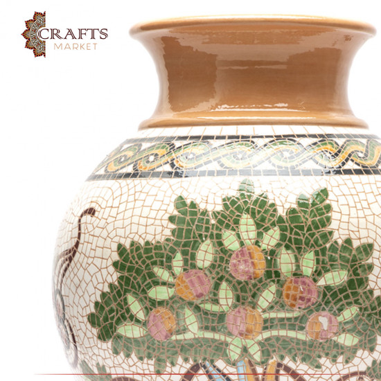 Tree of Life and Grapes Clay Vase - Needle Drawing