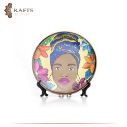 Hand-painted Multi Color Porcelain Plate Decoupage Art  in African Girl  Design