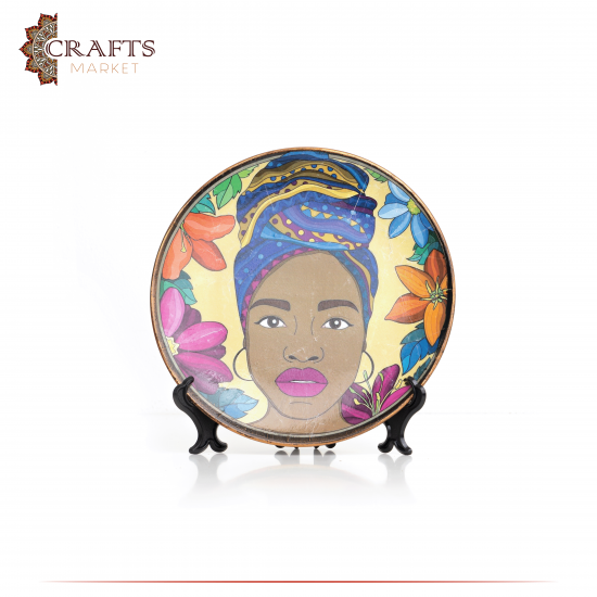Hand-painted Multi Color Porcelain Plate Decoupage Art  in African Girl  Design