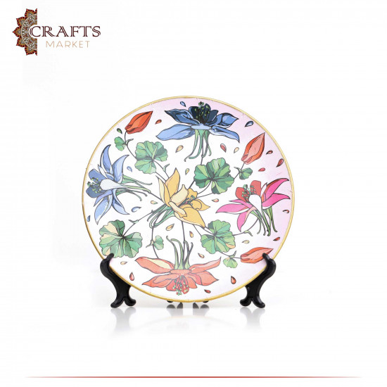 Hand-painted Multi Color Porcelain Plate Decoupage Art in Lily Roses Design Hand-painted Multi Color Porcelain Plate Decoupage Art in Lily Roses Design