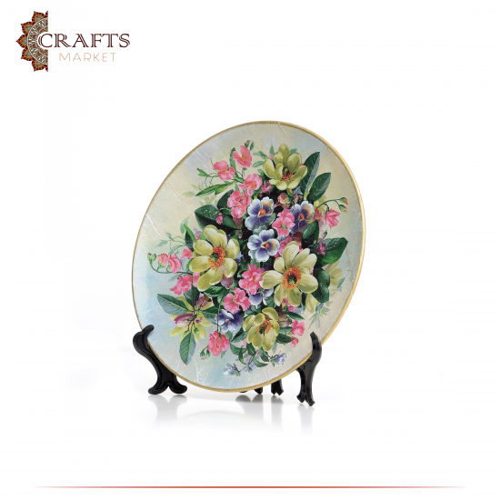 Hand-painted Multi Color Porcelain Plate Decoupage Art in Flowers Design Hand-painted Multi Color Porcelain Plate Decoupage Art in Flowers Design