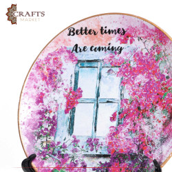 Hand-painted Multi Color Porcelain Plate Decoupage Art in a Spring Window Design
