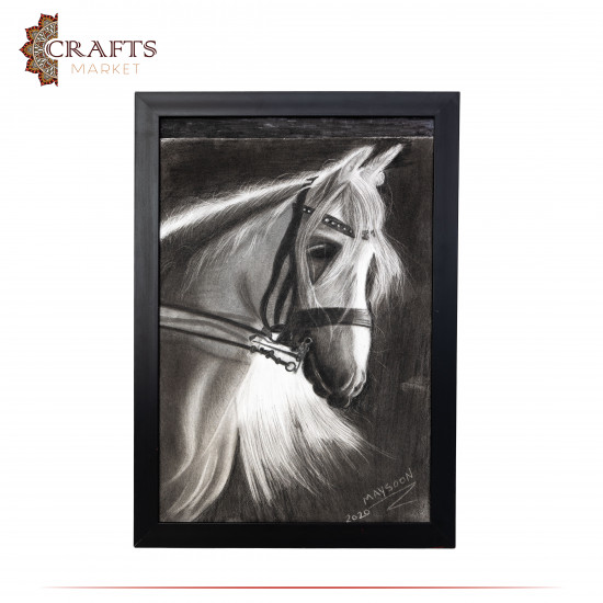 Hand-drawn Due-Color Charcoal and pencil wall art with a Horse design Hand-drawn Due-Color Charcoal and pencil wall art with a Horse design