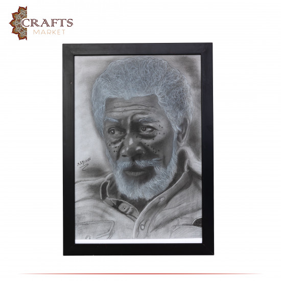 Hand-drawn Due-Color Charcoal and pencil wall art with a Morgan Freeman design Hand-drawn Due-Color Charcoal and pencil wall art with a Morgan Freeman design