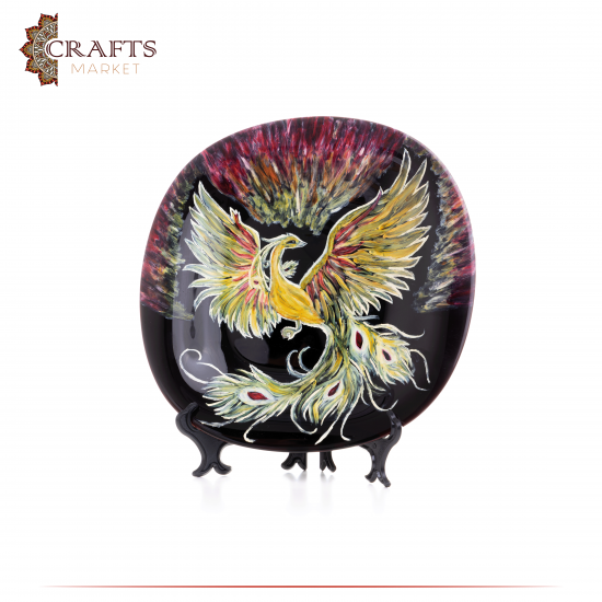 Handmade Black Porcelain Plate Phoenix Bird Design Table Decor Handmade Black Porcelain Plate Phoenix Bird Design Table Decor
