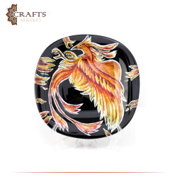 Handmade Black Porcelain Plate Fire Bird Design Table Decor 