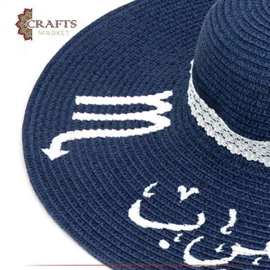 Handmade navy blue Beach Straw Sun Hat with a Scorpio design Handmade navy blue Beach Straw Sun Hat with a Scorpio design