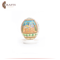 Hand Painted Table Decor Multi-color Ostrich Egg in a Stories of Civilizations Design