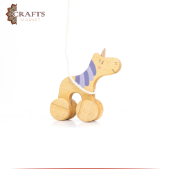Handcrafted Brown Wooden Pull Toy  Unicorn  Design 
