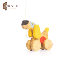 Handcrafted Brown Wooden Pull Toy  Lazy Dog  Design 