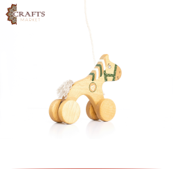 Handcrafted Brown Wooden Pull Toy  Green Horse  Design 