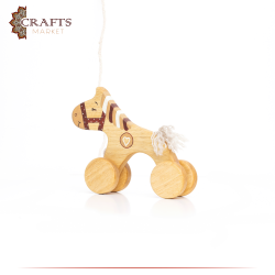 Handcrafted Brown Wooden Pull Toy  Red Horse  Design 