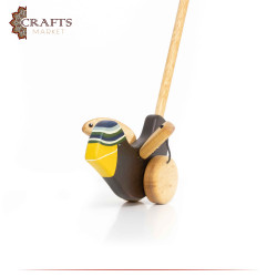 Handcrafted Burnt Brown Wooden Push Toy Natural Sparrow Design 