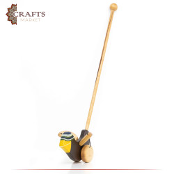 Handcrafted Burnt Brown Wooden Push Toy Natural Sparrow Design 