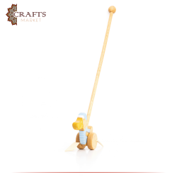 Handcrafted Brown Wooden Push Toy  Duck  Design 