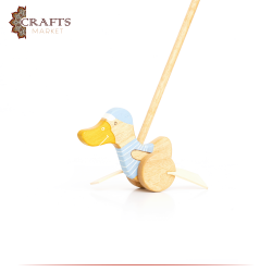 Handcrafted Brown Wooden Push Toy  Duck  Design 