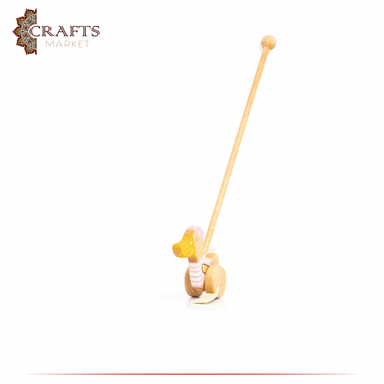 Handcrafted Brown Wooden Pull Toy Duck Design Handcrafted Brown Wooden Pull Toy Duck Design