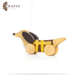 Handcrafted Brown Wooden Pull Toy  Red Dachshund  Design 