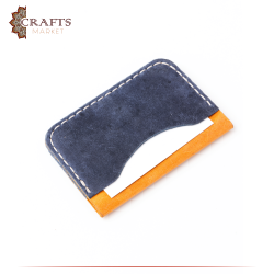Genuine leather men's card holder in navy and honey