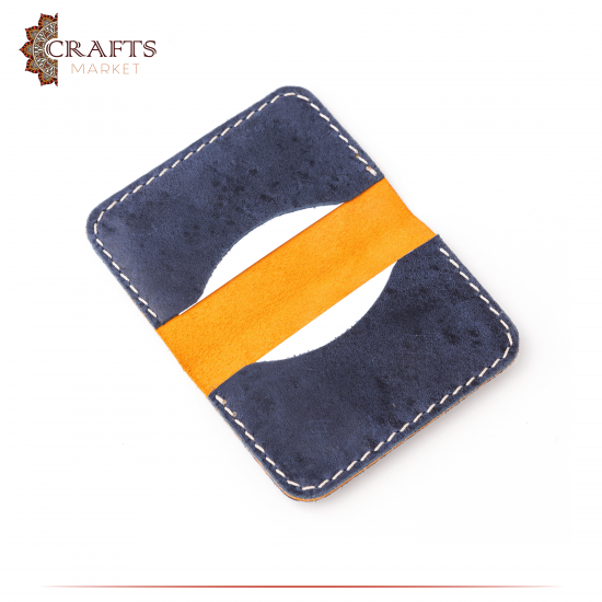 Genuine leather men's card holder in navy and honey Genuine leather men's card holder in navy and honey