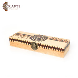 Pyrography Art Handmade Beige Wood Box with a Tribal decoration Mayan tribe 